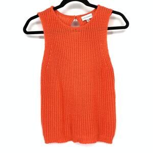 Lucy Paris Sweater Vest Womens Size XS Orange Open Knit Sleeveless